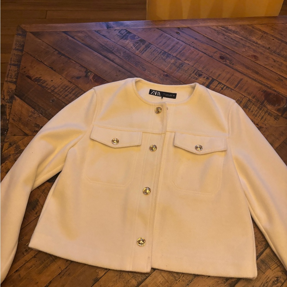 Zara Cream Women's Blazer with Gold Buttons
